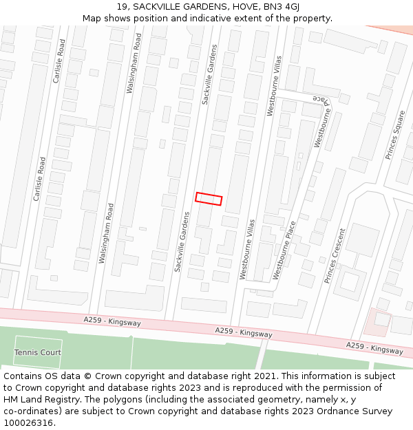 19, SACKVILLE GARDENS, HOVE, BN3 4GJ: Location map and indicative extent of plot