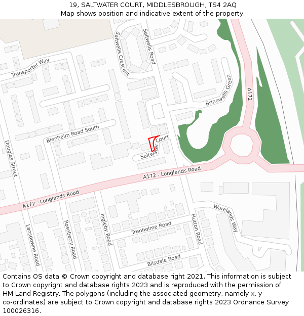 19, SALTWATER COURT, MIDDLESBROUGH, TS4 2AQ: Location map and indicative extent of plot