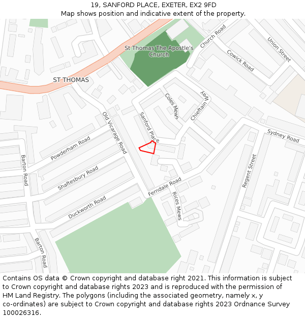 19, SANFORD PLACE, EXETER, EX2 9FD: Location map and indicative extent of plot