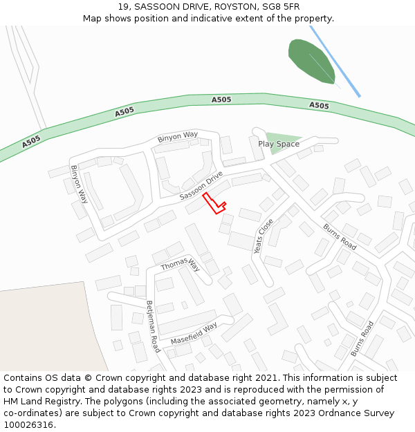 19, SASSOON DRIVE, ROYSTON, SG8 5FR: Location map and indicative extent of plot