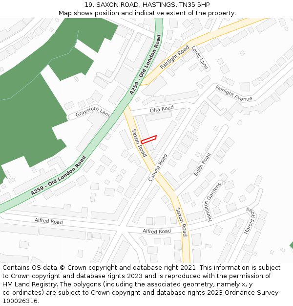 19, SAXON ROAD, HASTINGS, TN35 5HP: Location map and indicative extent of plot