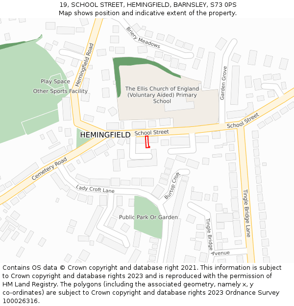 19, SCHOOL STREET, HEMINGFIELD, BARNSLEY, S73 0PS: Location map and indicative extent of plot