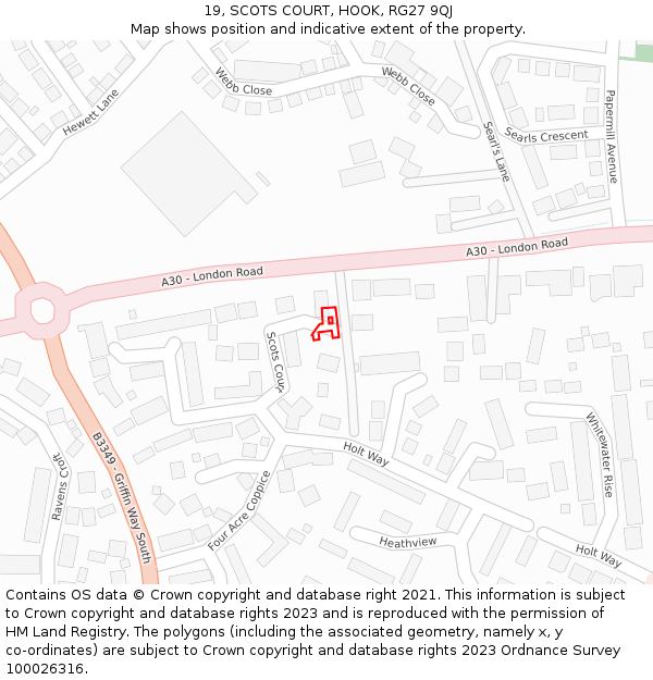 19, SCOTS COURT, HOOK, RG27 9QJ: Location map and indicative extent of plot