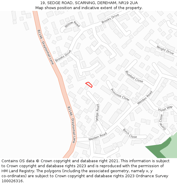 19, SEDGE ROAD, SCARNING, DEREHAM, NR19 2UA: Location map and indicative extent of plot
