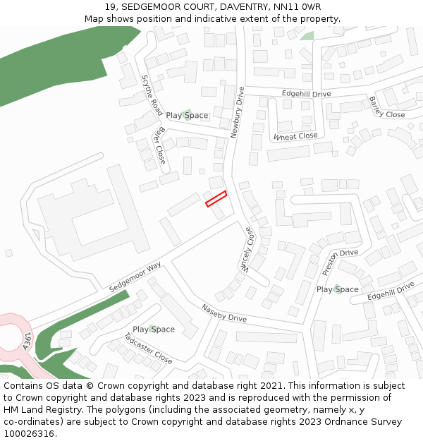 19, SEDGEMOOR COURT, DAVENTRY, NN11 0WR: Location map and indicative extent of plot