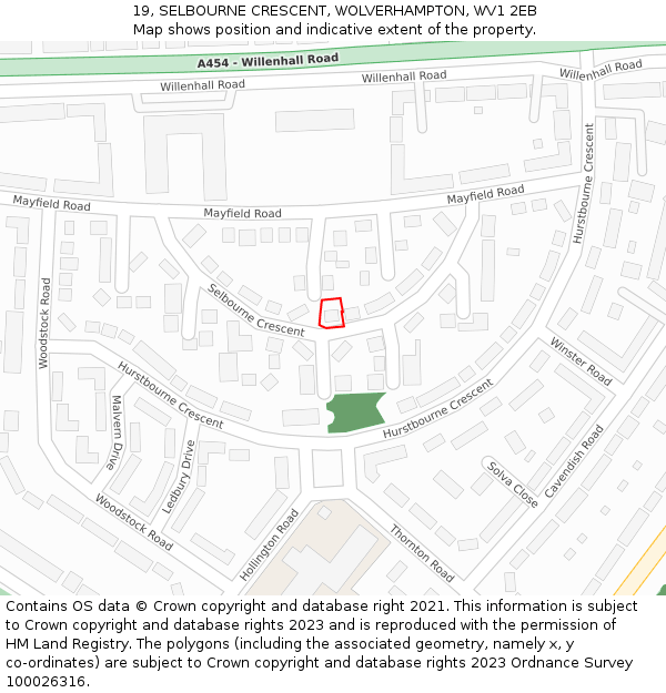 19, SELBOURNE CRESCENT, WOLVERHAMPTON, WV1 2EB: Location map and indicative extent of plot
