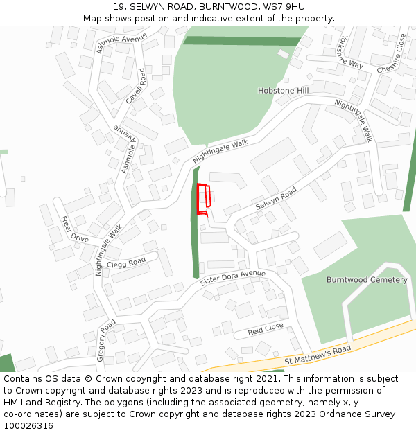 19, SELWYN ROAD, BURNTWOOD, WS7 9HU: Location map and indicative extent of plot