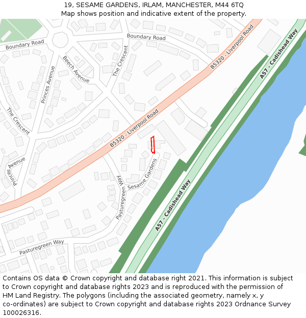 19, SESAME GARDENS, IRLAM, MANCHESTER, M44 6TQ: Location map and indicative extent of plot
