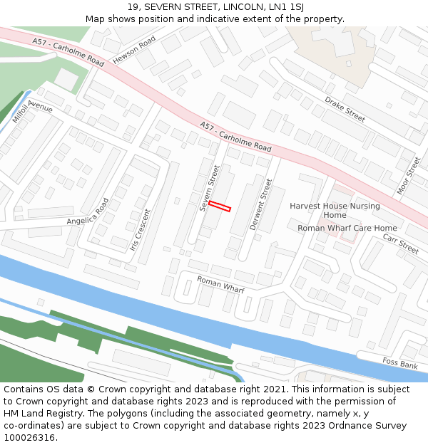 19, SEVERN STREET, LINCOLN, LN1 1SJ: Location map and indicative extent of plot