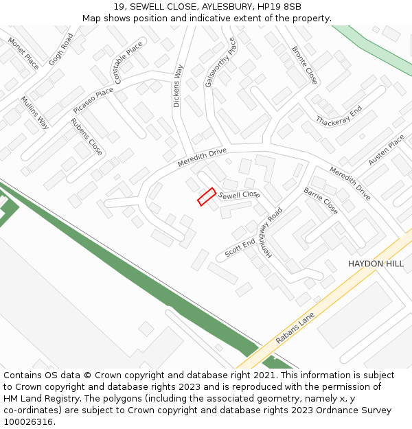 19, SEWELL CLOSE, AYLESBURY, HP19 8SB: Location map and indicative extent of plot