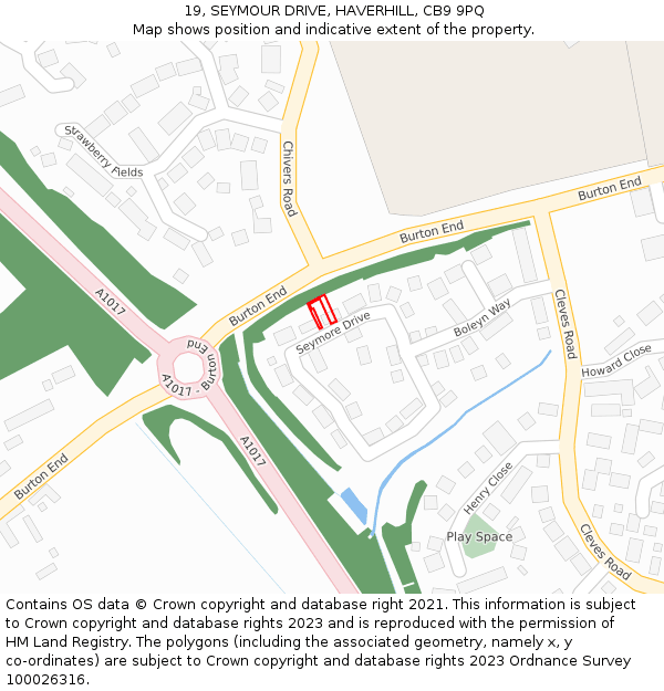19, SEYMOUR DRIVE, HAVERHILL, CB9 9PQ: Location map and indicative extent of plot