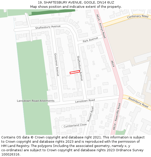19, SHAFTESBURY AVENUE, GOOLE, DN14 6UZ: Location map and indicative extent of plot
