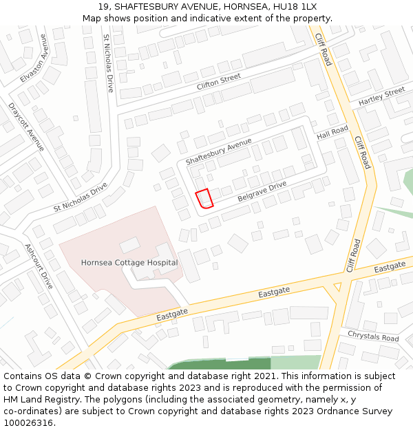 19, SHAFTESBURY AVENUE, HORNSEA, HU18 1LX: Location map and indicative extent of plot
