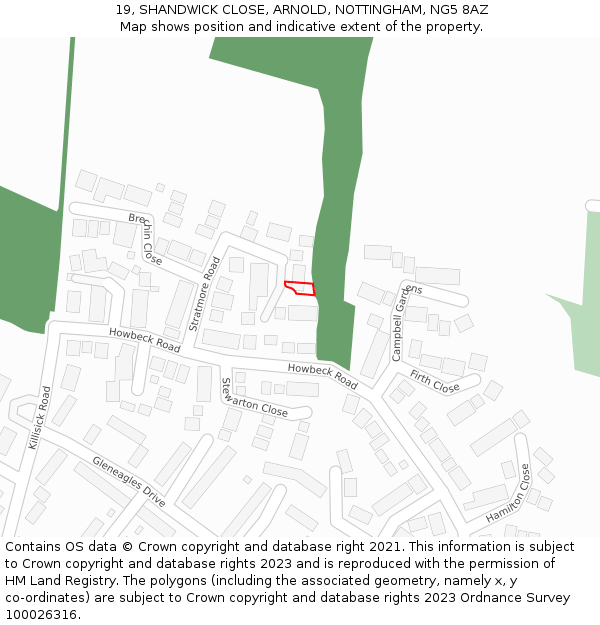 19, SHANDWICK CLOSE, ARNOLD, NOTTINGHAM, NG5 8AZ: Location map and indicative extent of plot