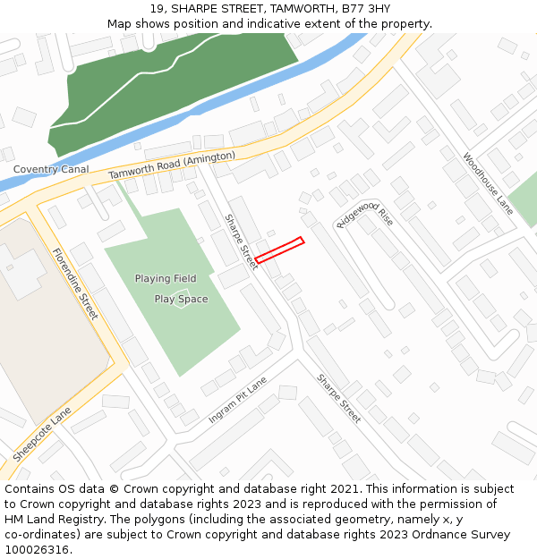 19, SHARPE STREET, TAMWORTH, B77 3HY: Location map and indicative extent of plot