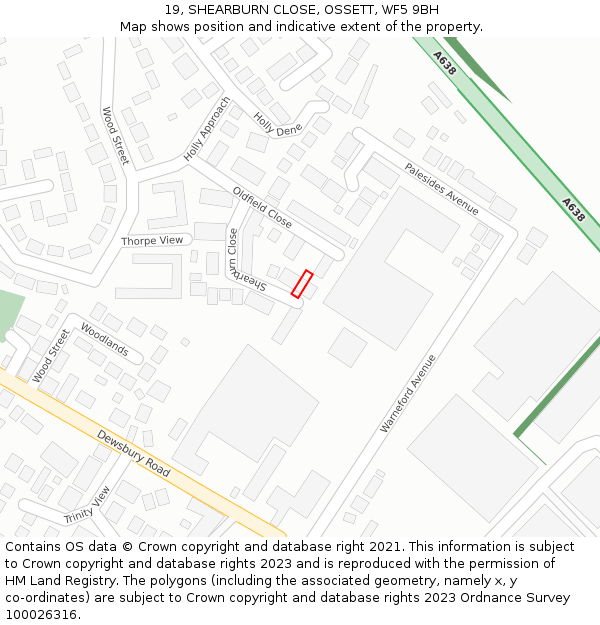 19, SHEARBURN CLOSE, OSSETT, WF5 9BH: Location map and indicative extent of plot