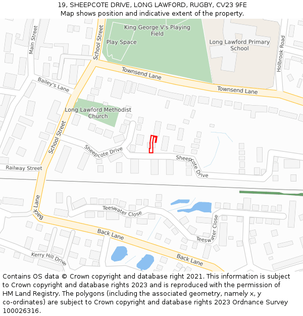 19, SHEEPCOTE DRIVE, LONG LAWFORD, RUGBY, CV23 9FE: Location map and indicative extent of plot