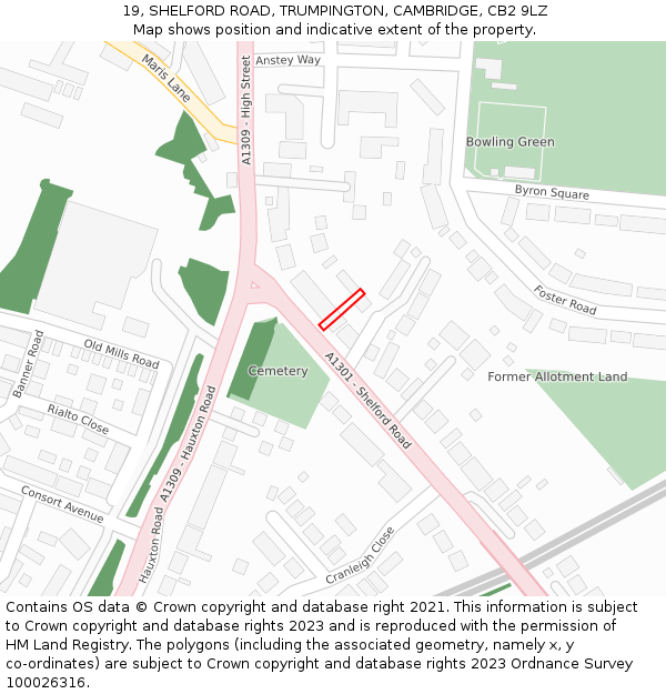 19, SHELFORD ROAD, TRUMPINGTON, CAMBRIDGE, CB2 9LZ: Location map and indicative extent of plot
