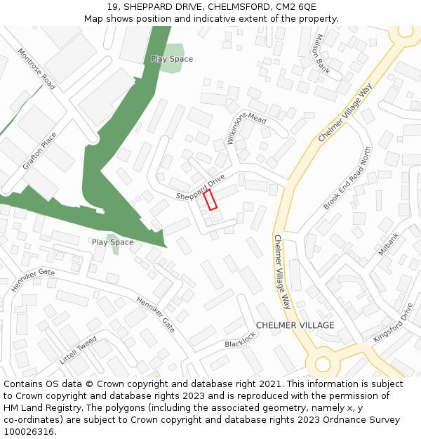 19, SHEPPARD DRIVE, CHELMSFORD, CM2 6QE: Location map and indicative extent of plot