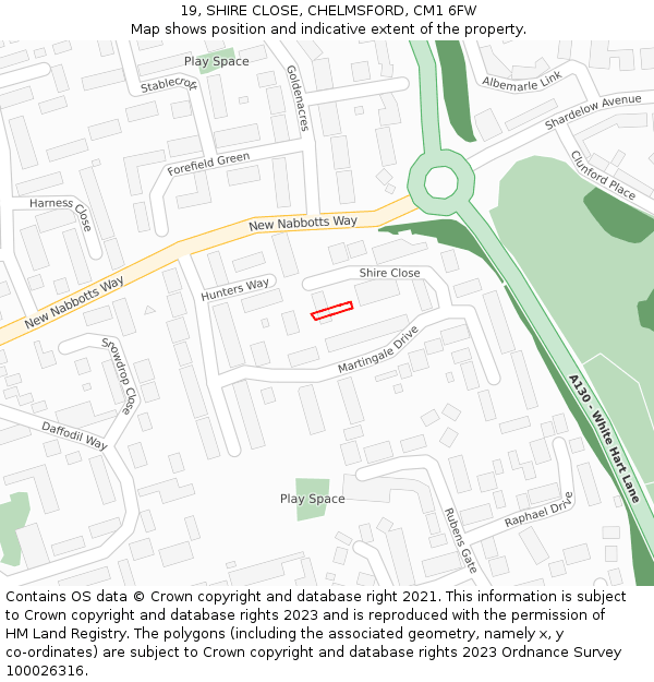 19, SHIRE CLOSE, CHELMSFORD, CM1 6FW: Location map and indicative extent of plot