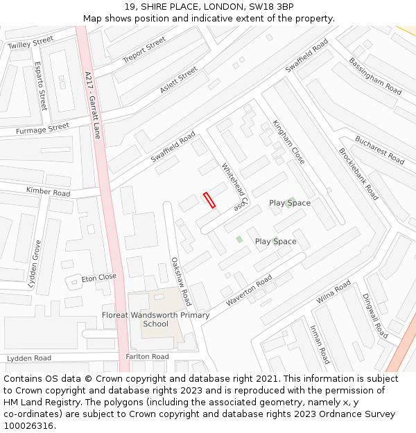 19, SHIRE PLACE, LONDON, SW18 3BP: Location map and indicative extent of plot