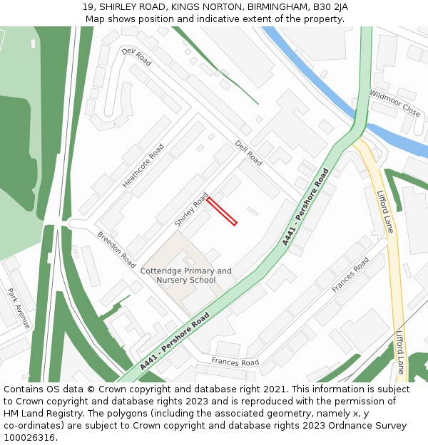 19, SHIRLEY ROAD, KINGS NORTON, BIRMINGHAM, B30 2JA: Location map and indicative extent of plot