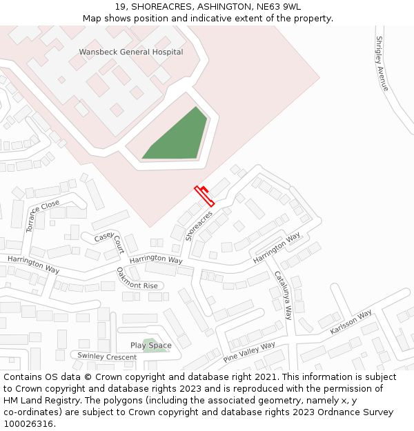 19, SHOREACRES, ASHINGTON, NE63 9WL: Location map and indicative extent of plot