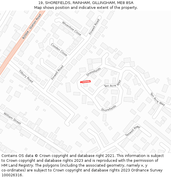 19, SHOREFIELDS, RAINHAM, GILLINGHAM, ME8 8SA: Location map and indicative extent of plot