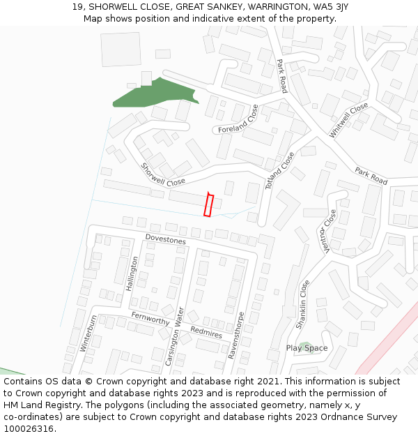 19, SHORWELL CLOSE, GREAT SANKEY, WARRINGTON, WA5 3JY: Location map and indicative extent of plot