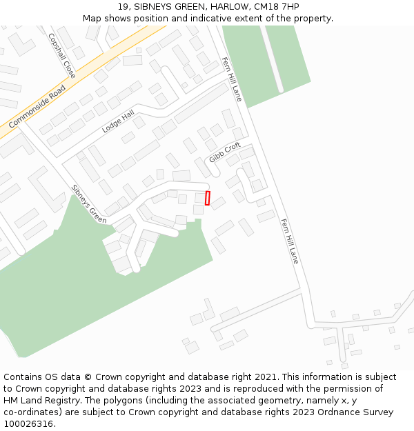19, SIBNEYS GREEN, HARLOW, CM18 7HP: Location map and indicative extent of plot