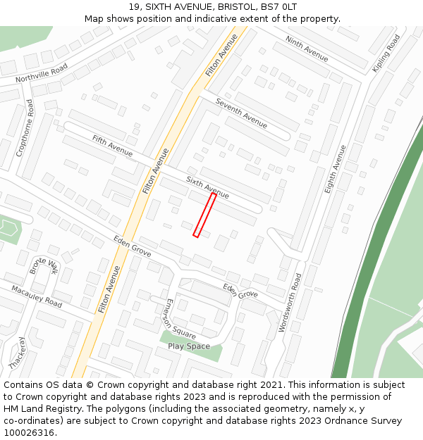 19, SIXTH AVENUE, BRISTOL, BS7 0LT: Location map and indicative extent of plot