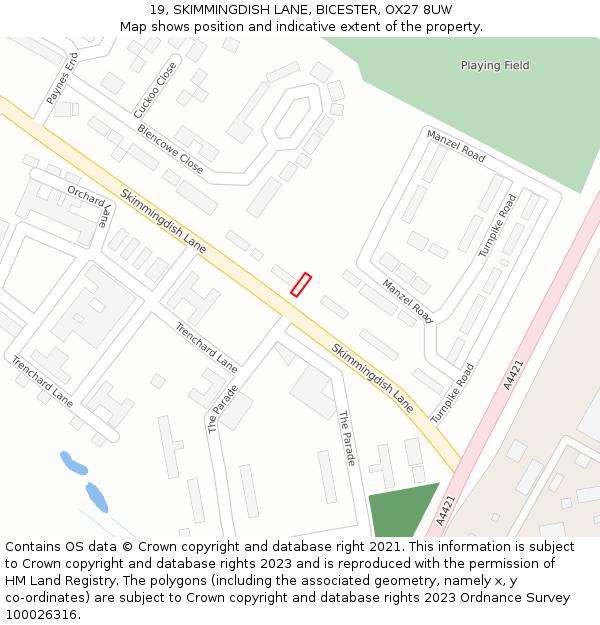 19, SKIMMINGDISH LANE, BICESTER, OX27 8UW: Location map and indicative extent of plot