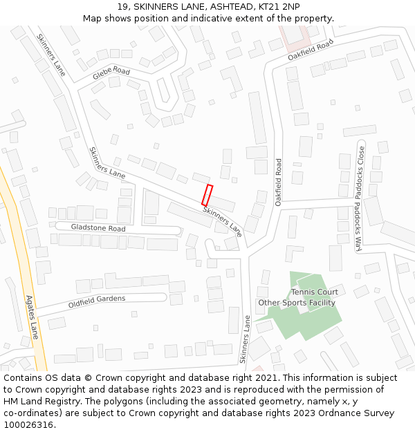 19, SKINNERS LANE, ASHTEAD, KT21 2NP: Location map and indicative extent of plot
