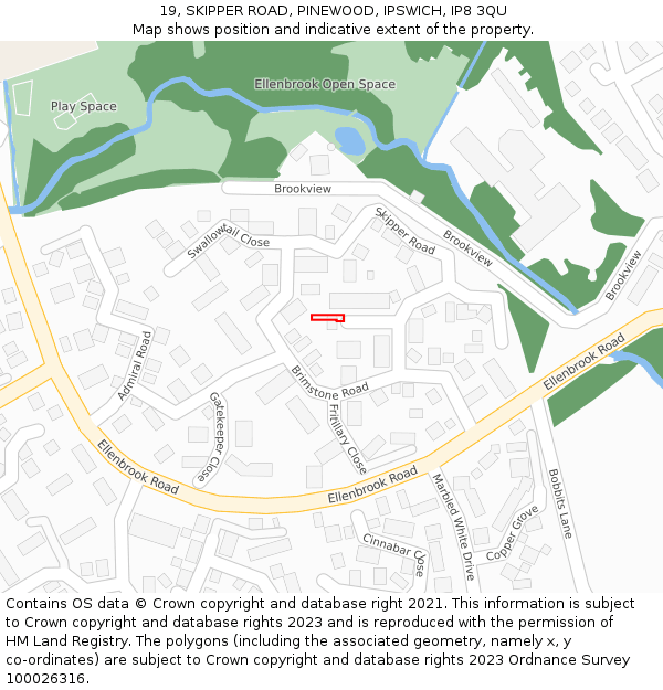 19, SKIPPER ROAD, PINEWOOD, IPSWICH, IP8 3QU: Location map and indicative extent of plot