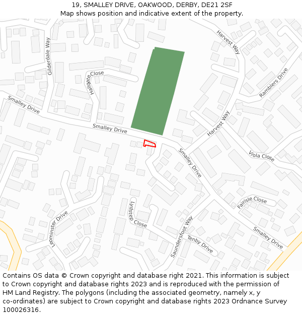 19, SMALLEY DRIVE, OAKWOOD, DERBY, DE21 2SF: Location map and indicative extent of plot