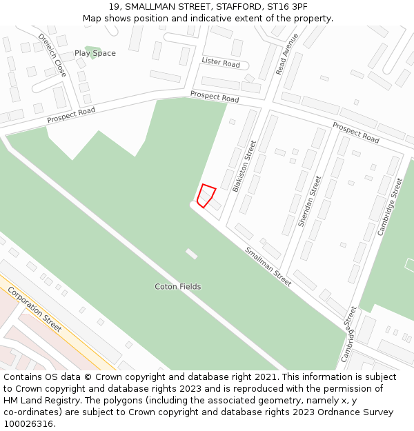 19, SMALLMAN STREET, STAFFORD, ST16 3PF: Location map and indicative extent of plot