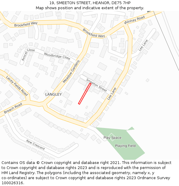 19, SMEETON STREET, HEANOR, DE75 7HP: Location map and indicative extent of plot