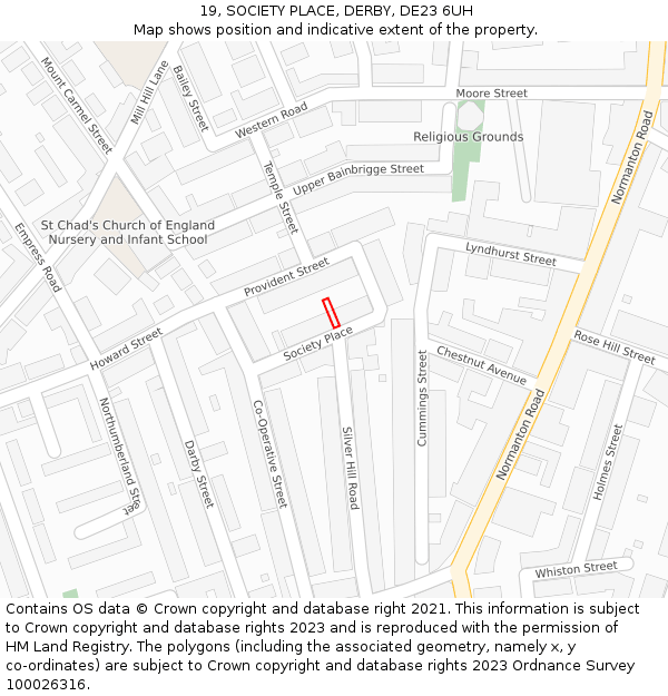 19, SOCIETY PLACE, DERBY, DE23 6UH: Location map and indicative extent of plot