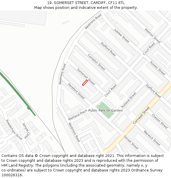 19, SOMERSET STREET, CARDIFF, CF11 6TL: Location map and indicative extent of plot