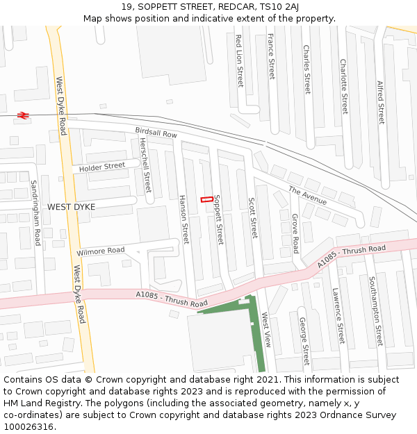 19, SOPPETT STREET, REDCAR, TS10 2AJ: Location map and indicative extent of plot