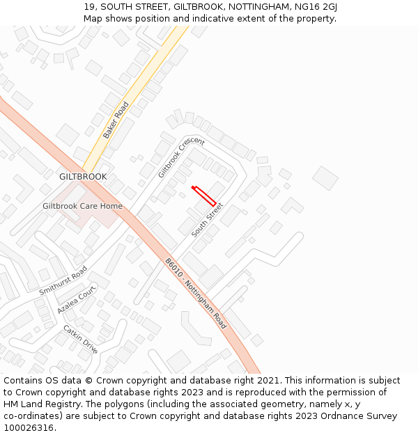 19, SOUTH STREET, GILTBROOK, NOTTINGHAM, NG16 2GJ: Location map and indicative extent of plot