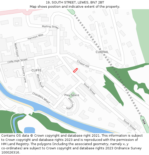 19, SOUTH STREET, LEWES, BN7 2BT: Location map and indicative extent of plot