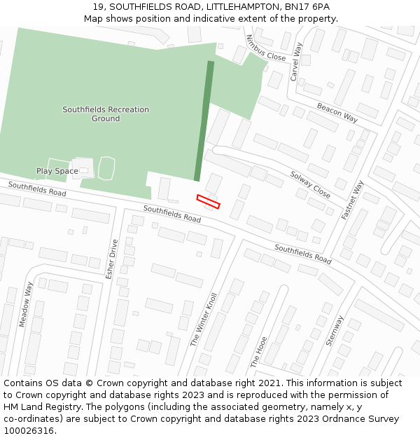 19, SOUTHFIELDS ROAD, LITTLEHAMPTON, BN17 6PA: Location map and indicative extent of plot