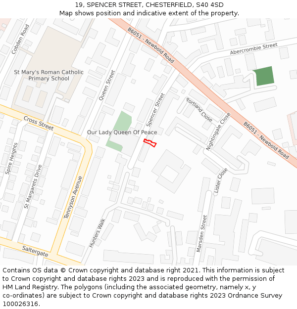 19, SPENCER STREET, CHESTERFIELD, S40 4SD: Location map and indicative extent of plot