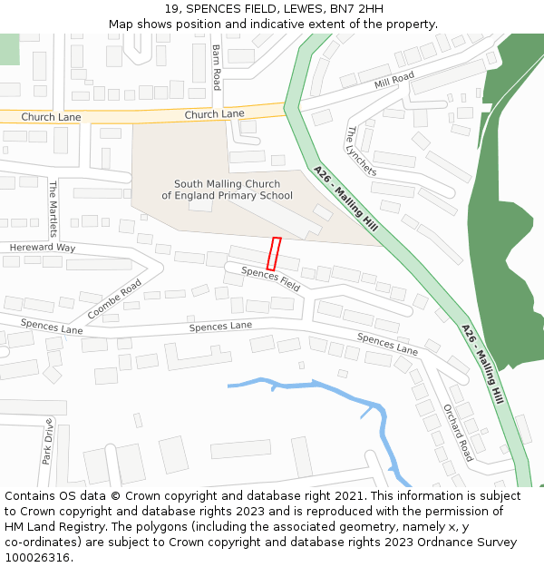 19, SPENCES FIELD, LEWES, BN7 2HH: Location map and indicative extent of plot