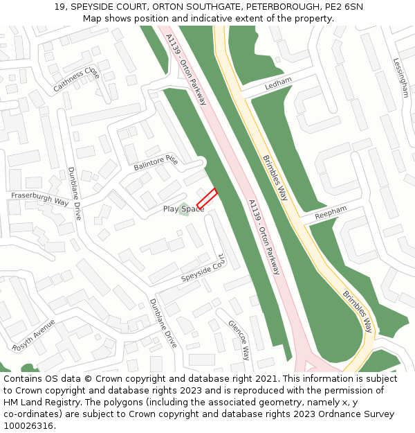 19, SPEYSIDE COURT, ORTON SOUTHGATE, PETERBOROUGH, PE2 6SN: Location map and indicative extent of plot