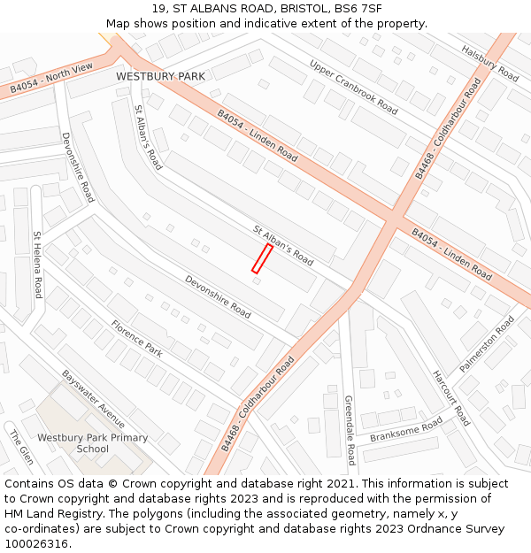 19, ST ALBANS ROAD, BRISTOL, BS6 7SF: Location map and indicative extent of plot