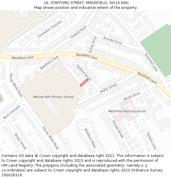 19, STAFFORD STREET, MANSFIELD, NG19 6AN: Location map and indicative extent of plot