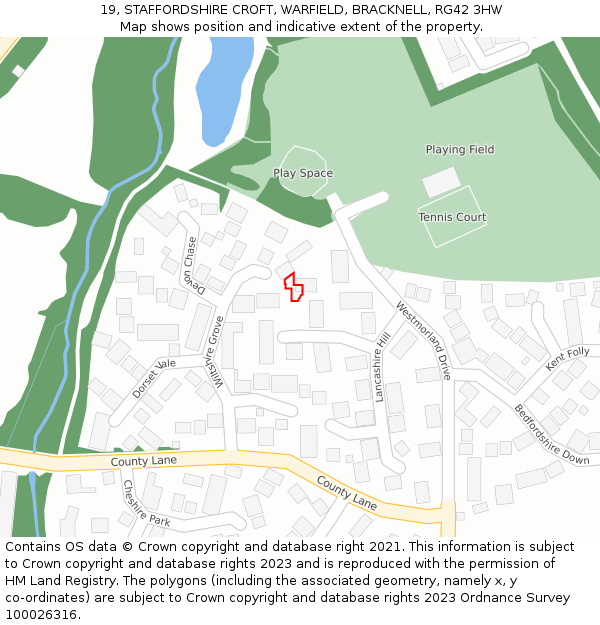 19, STAFFORDSHIRE CROFT, WARFIELD, BRACKNELL, RG42 3HW: Location map and indicative extent of plot