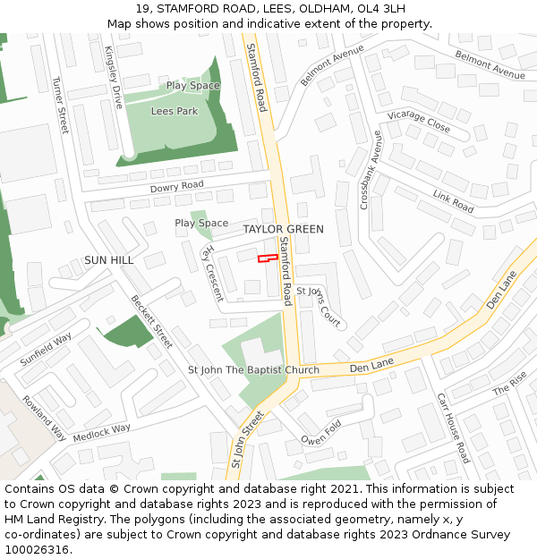 19, STAMFORD ROAD, LEES, OLDHAM, OL4 3LH: Location map and indicative extent of plot